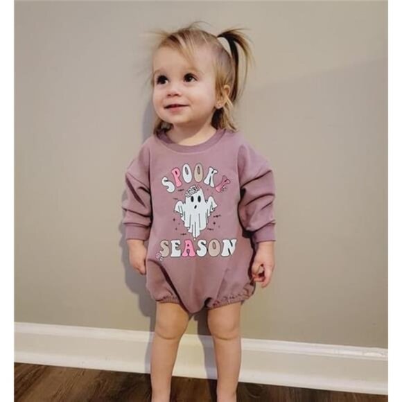 Newborn Halloween Outfit‎ Girl Boy Spooky Season Romper Bubble Sweatshirt - Picture 2 of 7